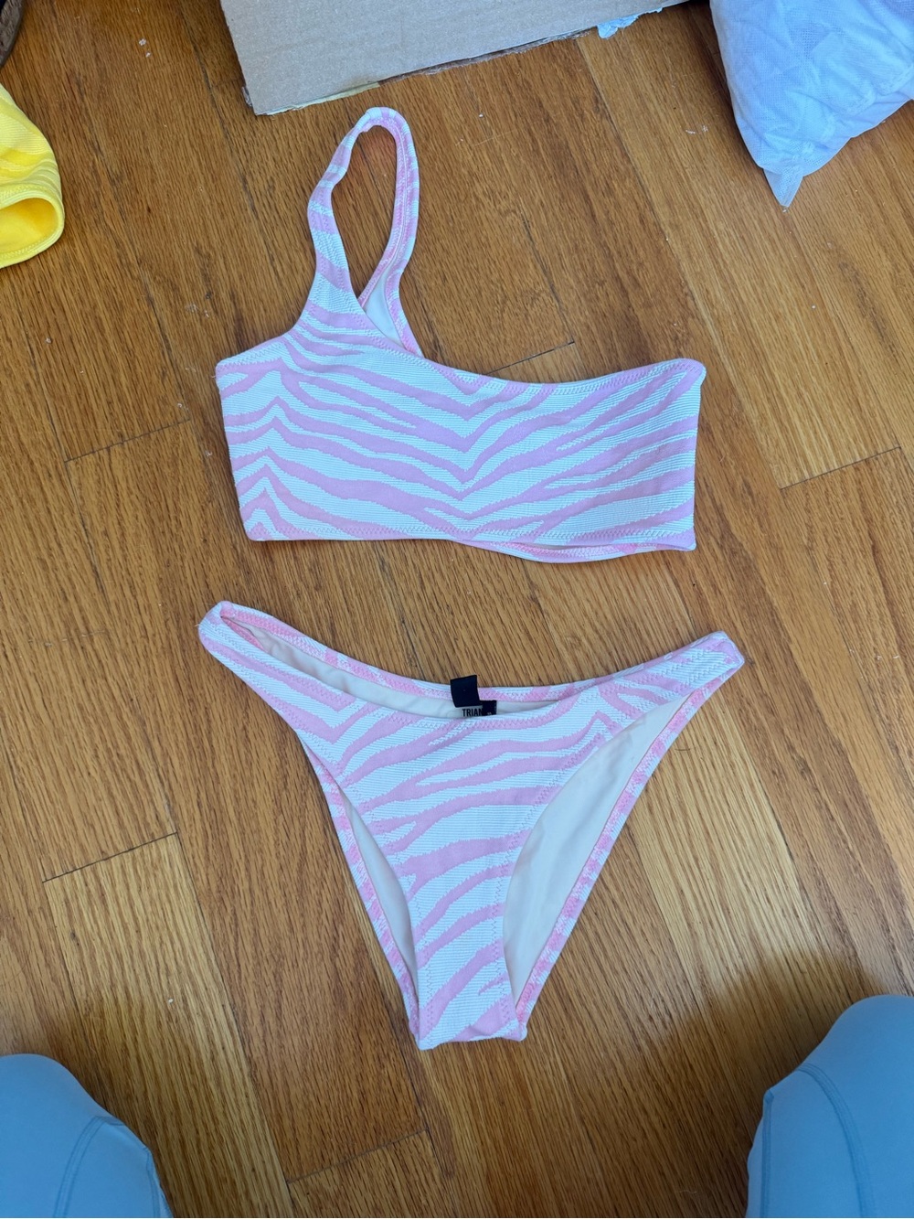 TRIANGL One-Shoulder Pink & White Zebra Print Bikini